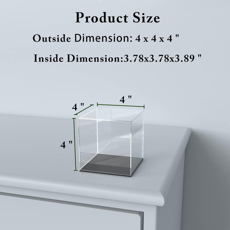 SVENJBB Acrylic Display Case, 4x4x4 Inch Cube Box With Matte Black Base, Clear Single-Piece Case for Softball Collectibles Figurines Mini Figures - Image 4